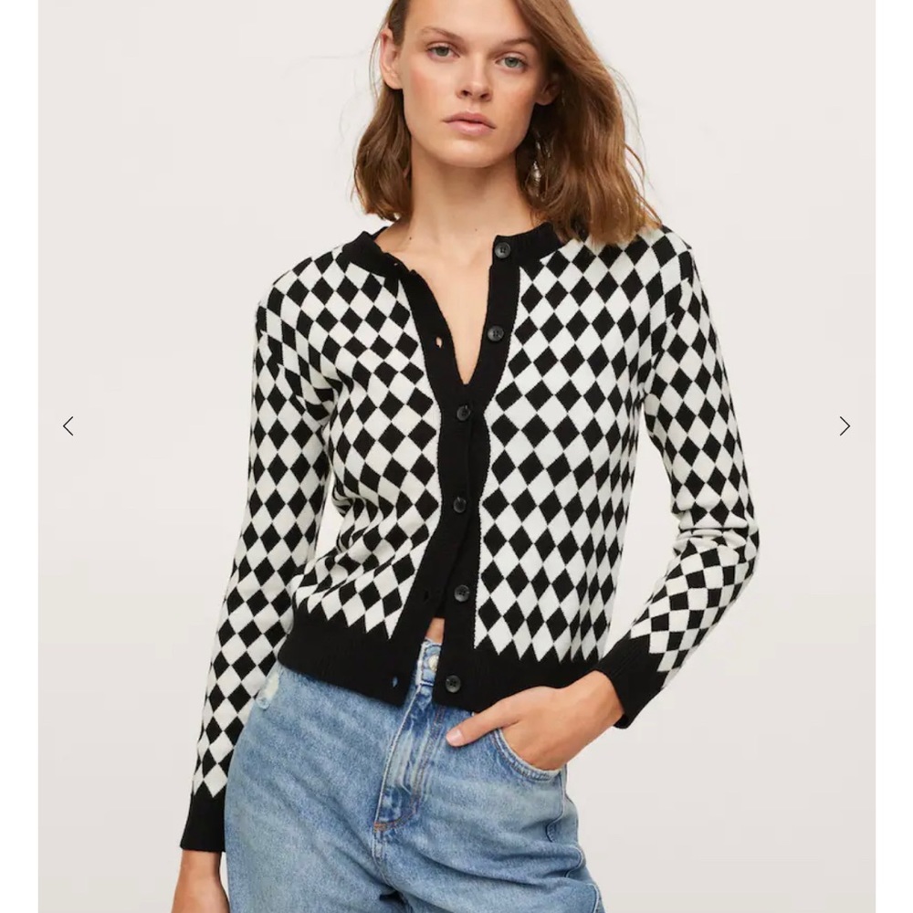 NWT Mango Checkered Cardigan. Black/White